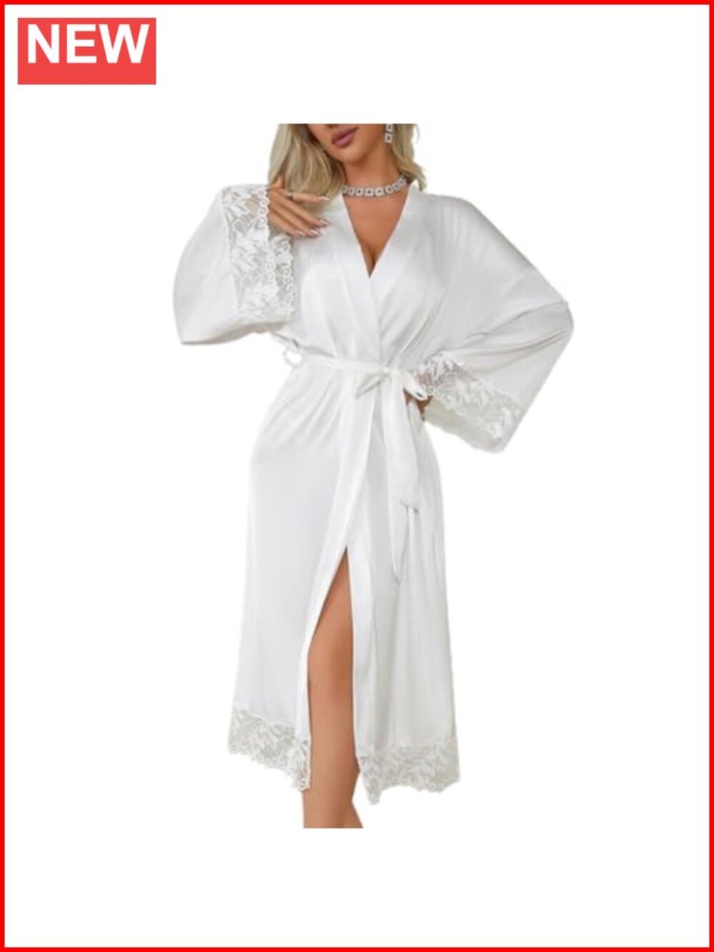 Satin Kimono Robe Long Lace Trim Lightweight Sleepwear Bridal Lounge